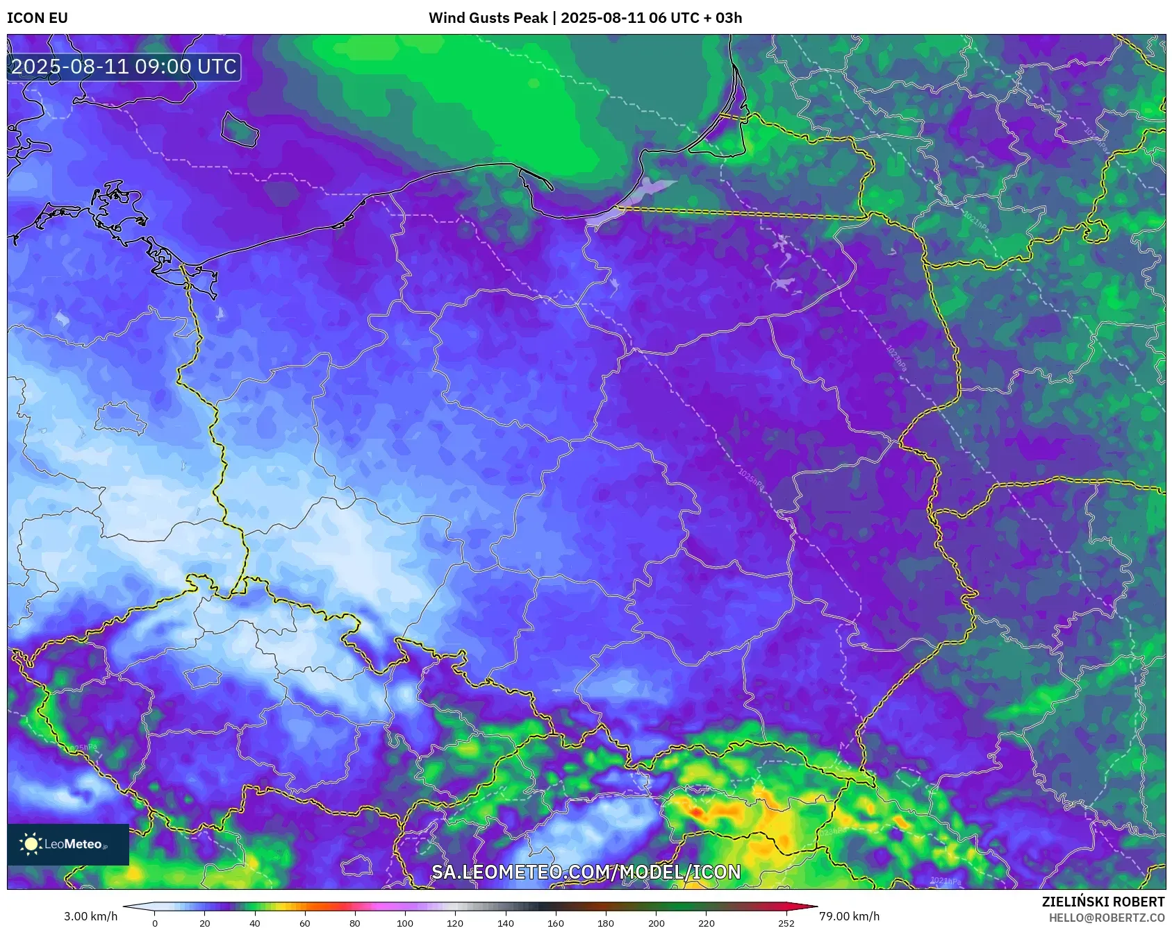 ICON model - Poland, Wind Gusts Peak