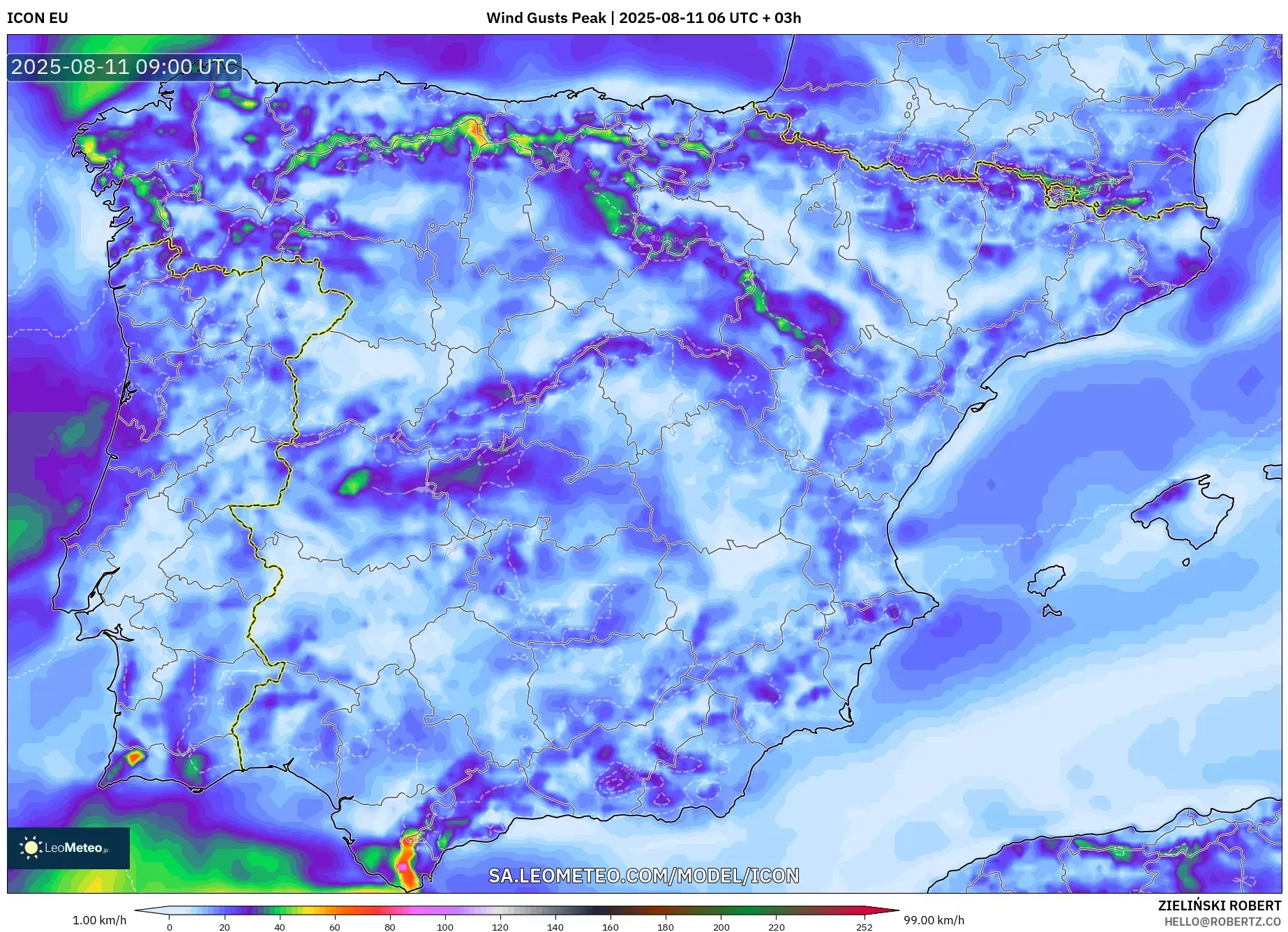 ICON model - Spain, Wind Gusts Peak
