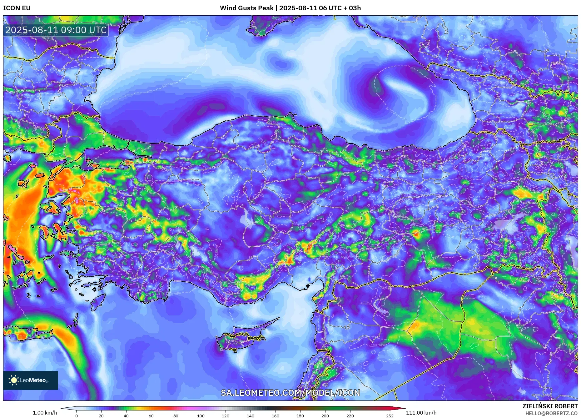 ICON model - Turkey, Wind Gusts Peak ICON model - Turkey, Wind Gusts Peak