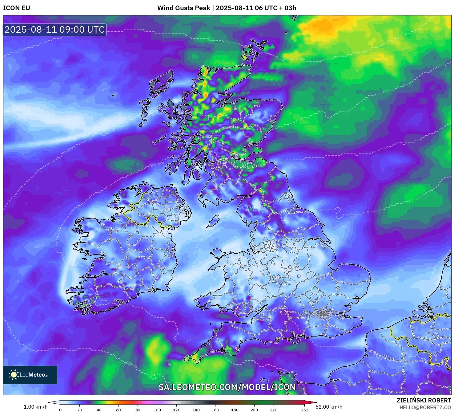 ICON model - United Kingdom, Wind Gusts Peak