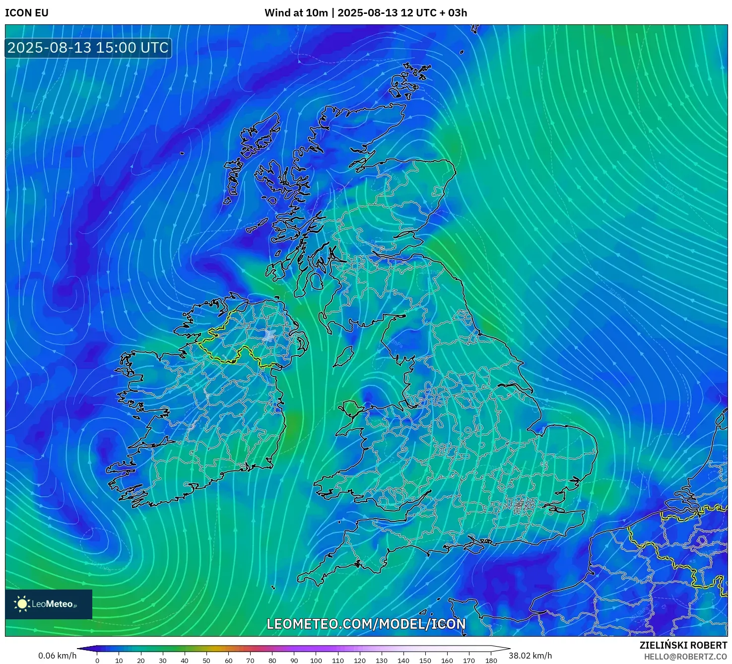 ICON model - United Kingdom, Wind at 10m ICON model - United Kingdom, Wind at 10m