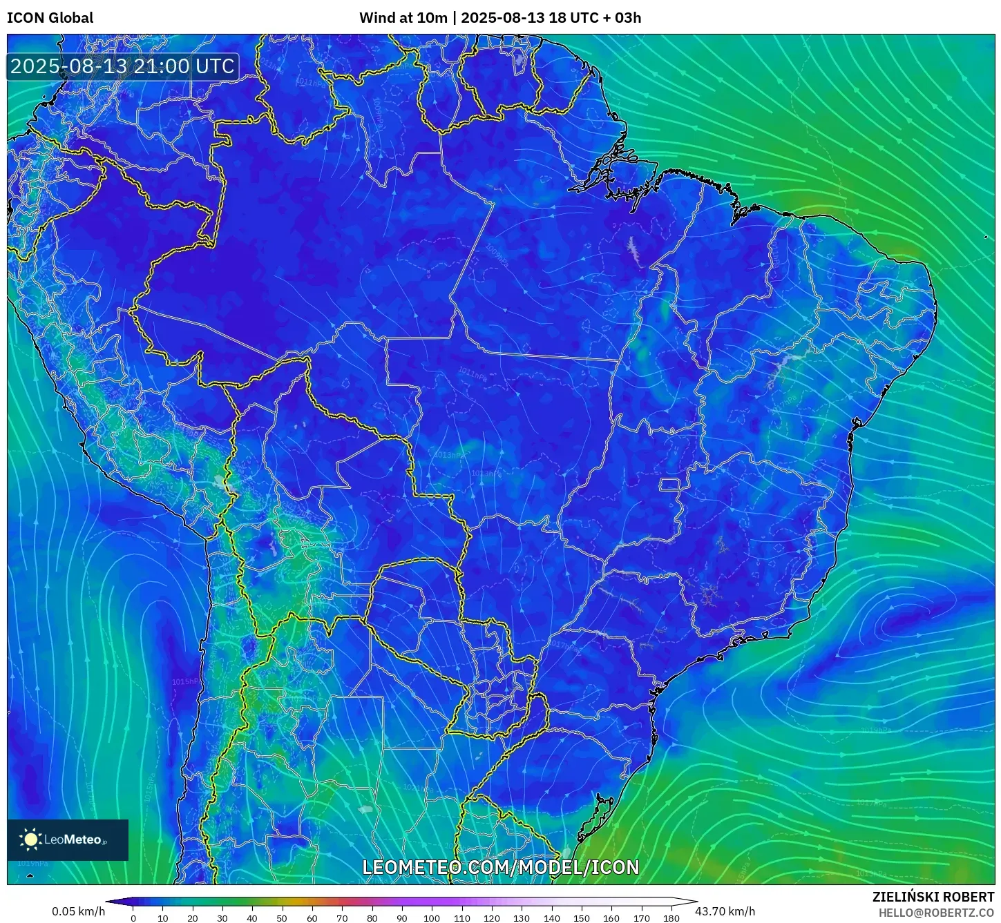 ICON model - Brazil, Wind at 10m ICON model - Brazil, Wind at 10m