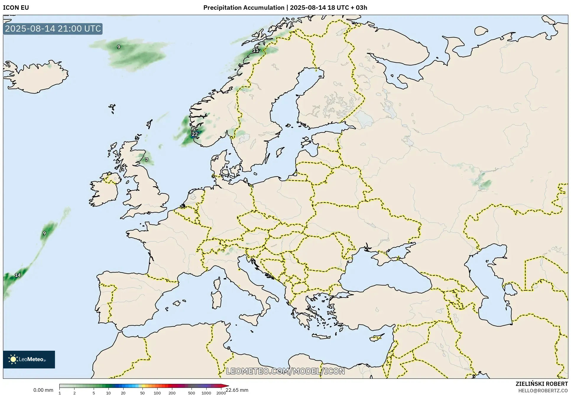 ICON model - Europe, Precipitation Accumulation