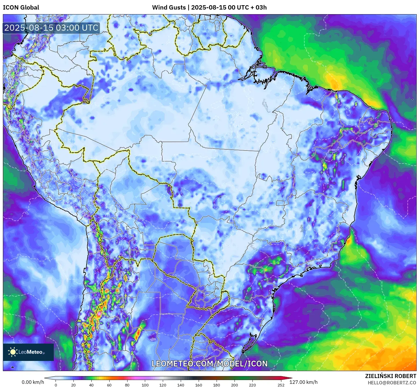 ICON model - Brazil, Wind Gusts