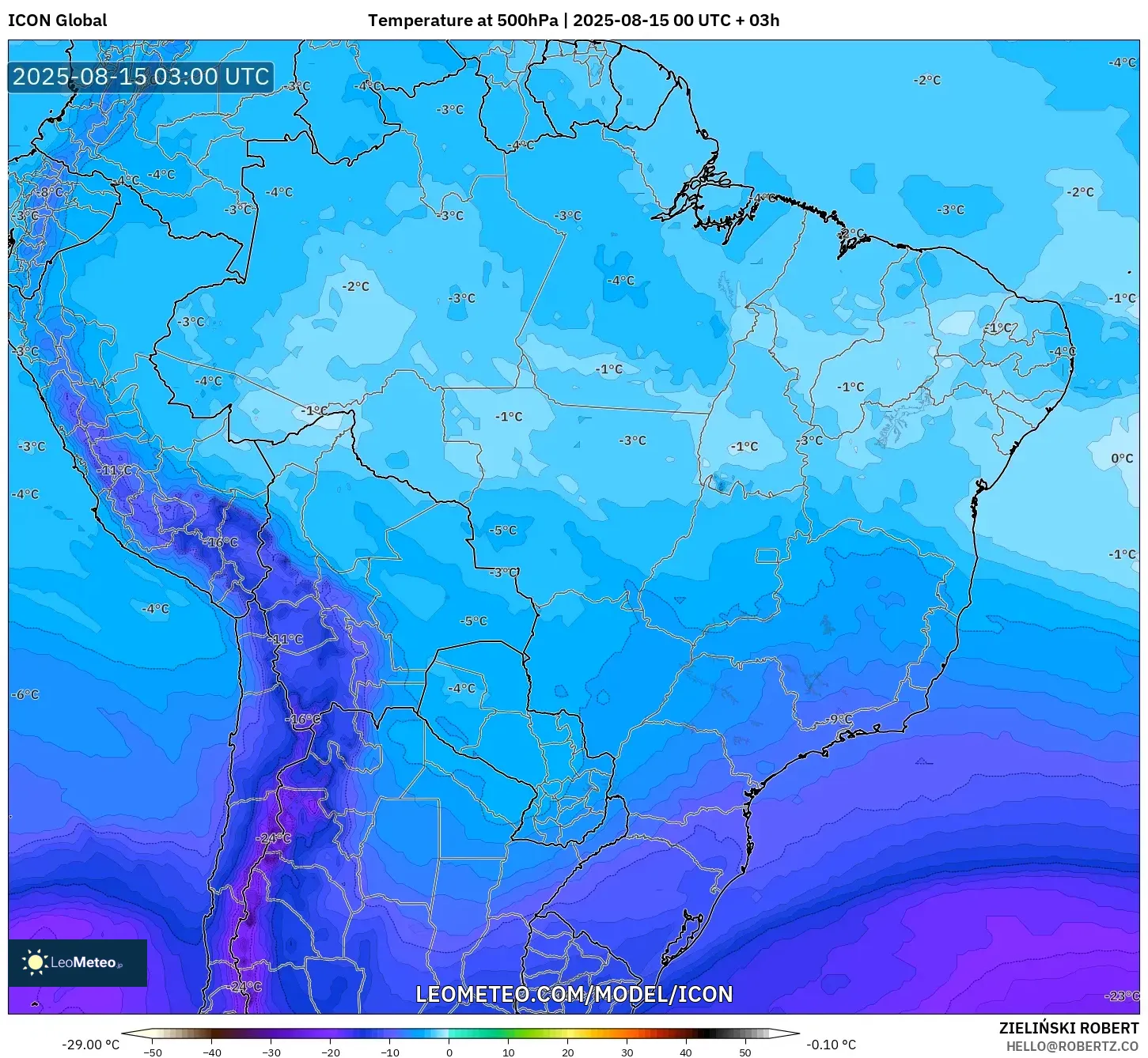 ICON model - Brazil, Temperature at 500hPa