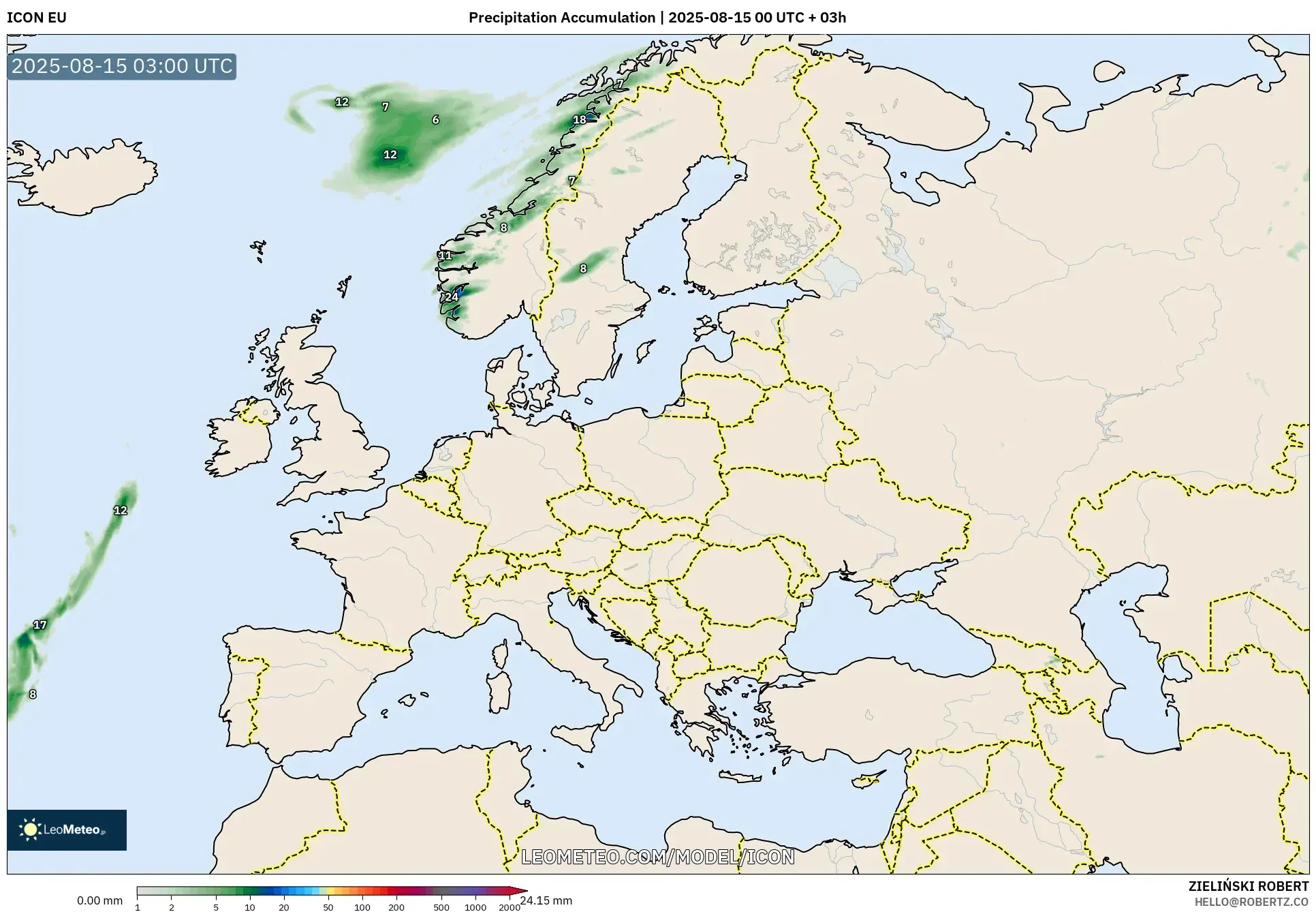 ICON model - Europe, Precipitation Accumulation