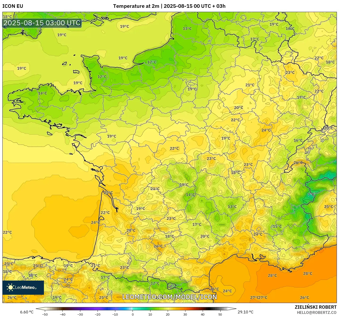 ICON model - France, Temperature at 2m