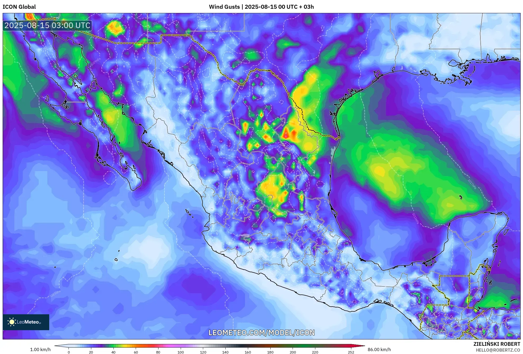 ICON model - Mexico, Wind Gusts