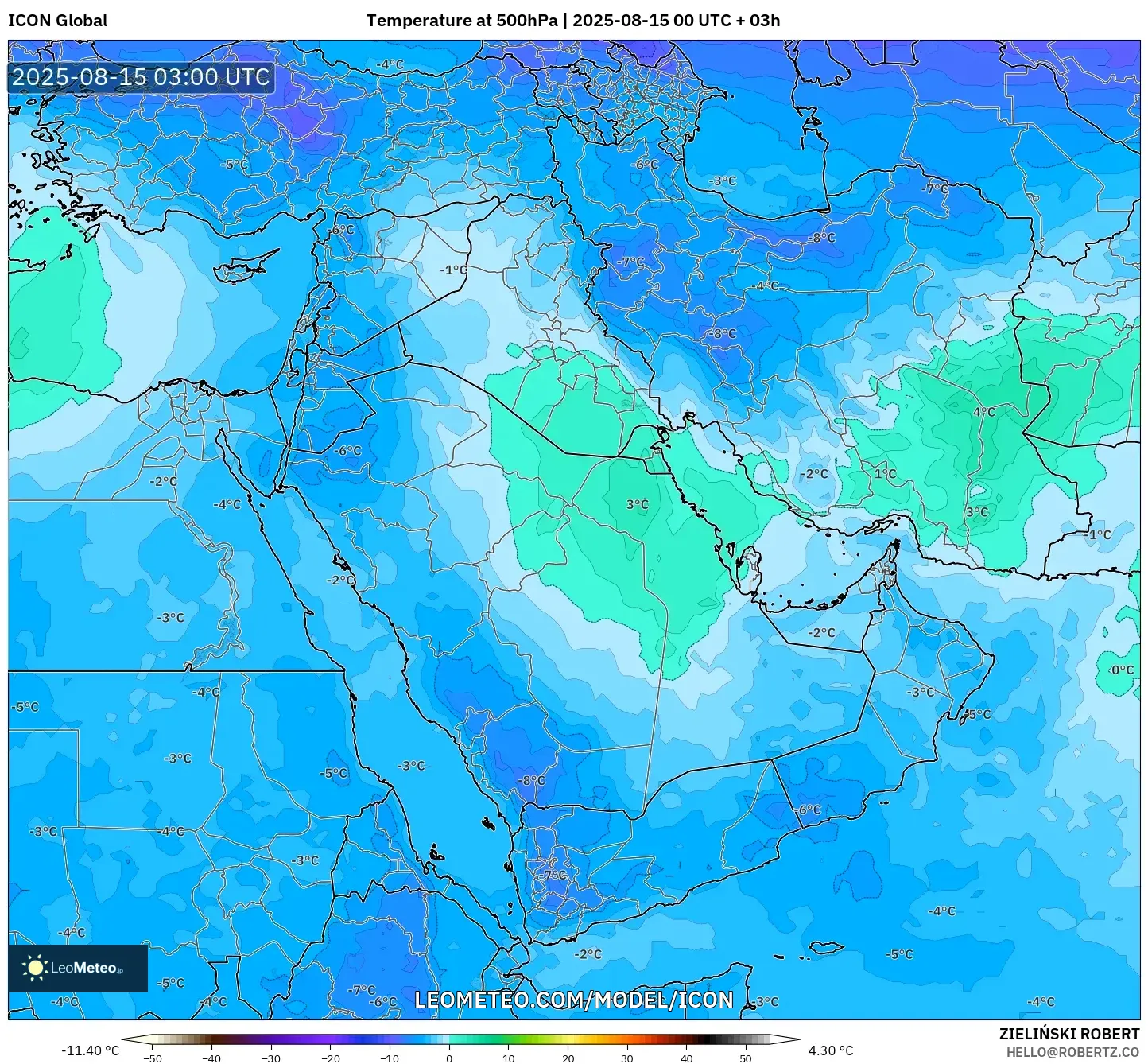 ICON model - Middle East, Temperature at 500hPa