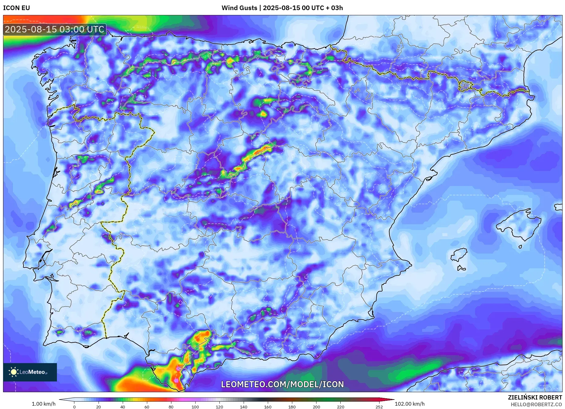 ICON model - Spain, Wind Gusts