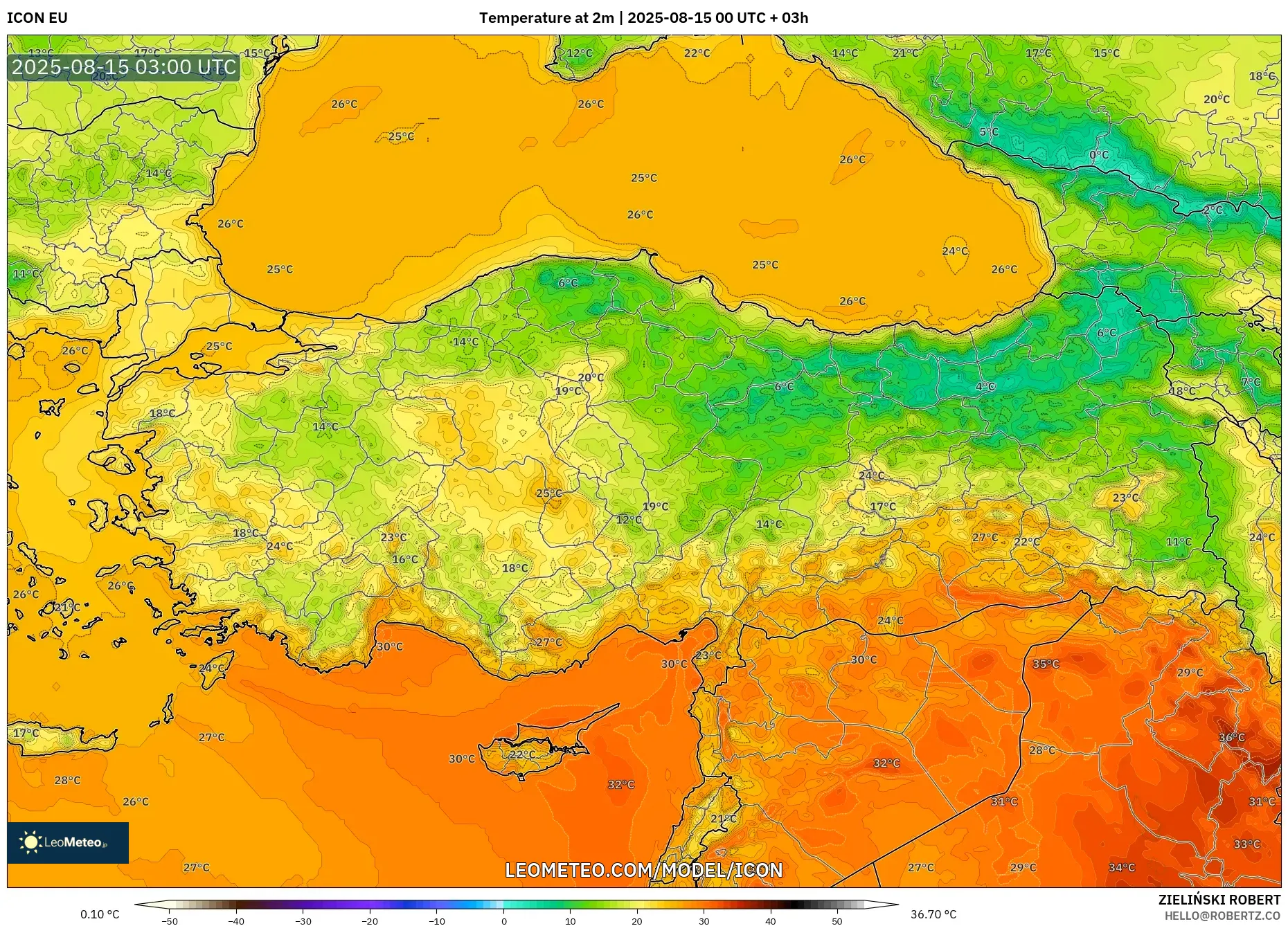 ICON model - Turkey, Temperature at 2m