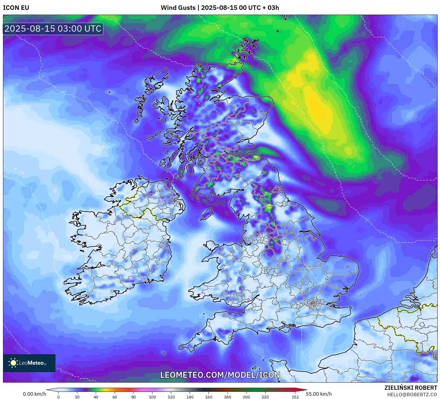 ICON model - United Kingdom, Wind Gusts