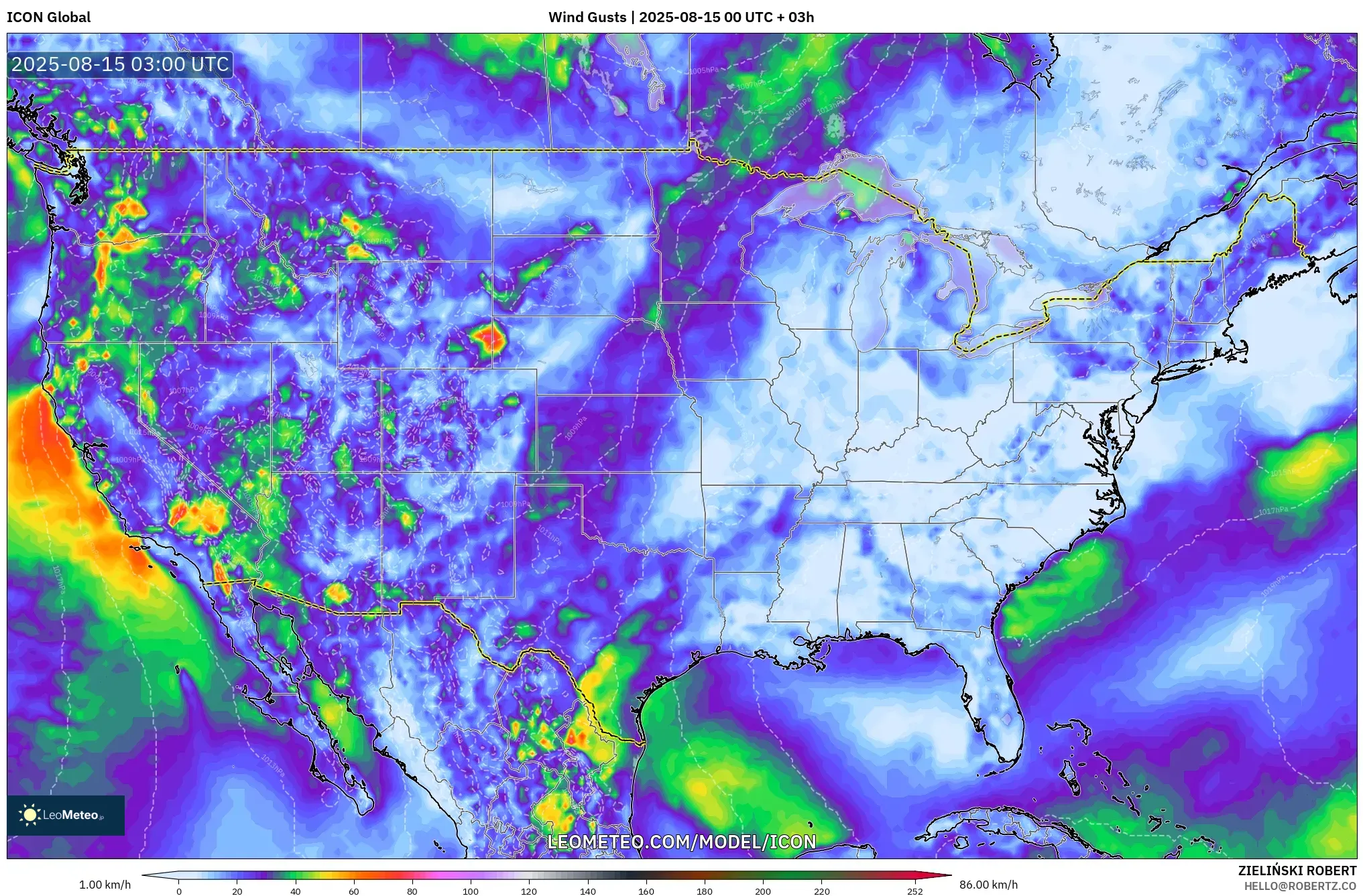 ICON model - United States, Wind Gusts