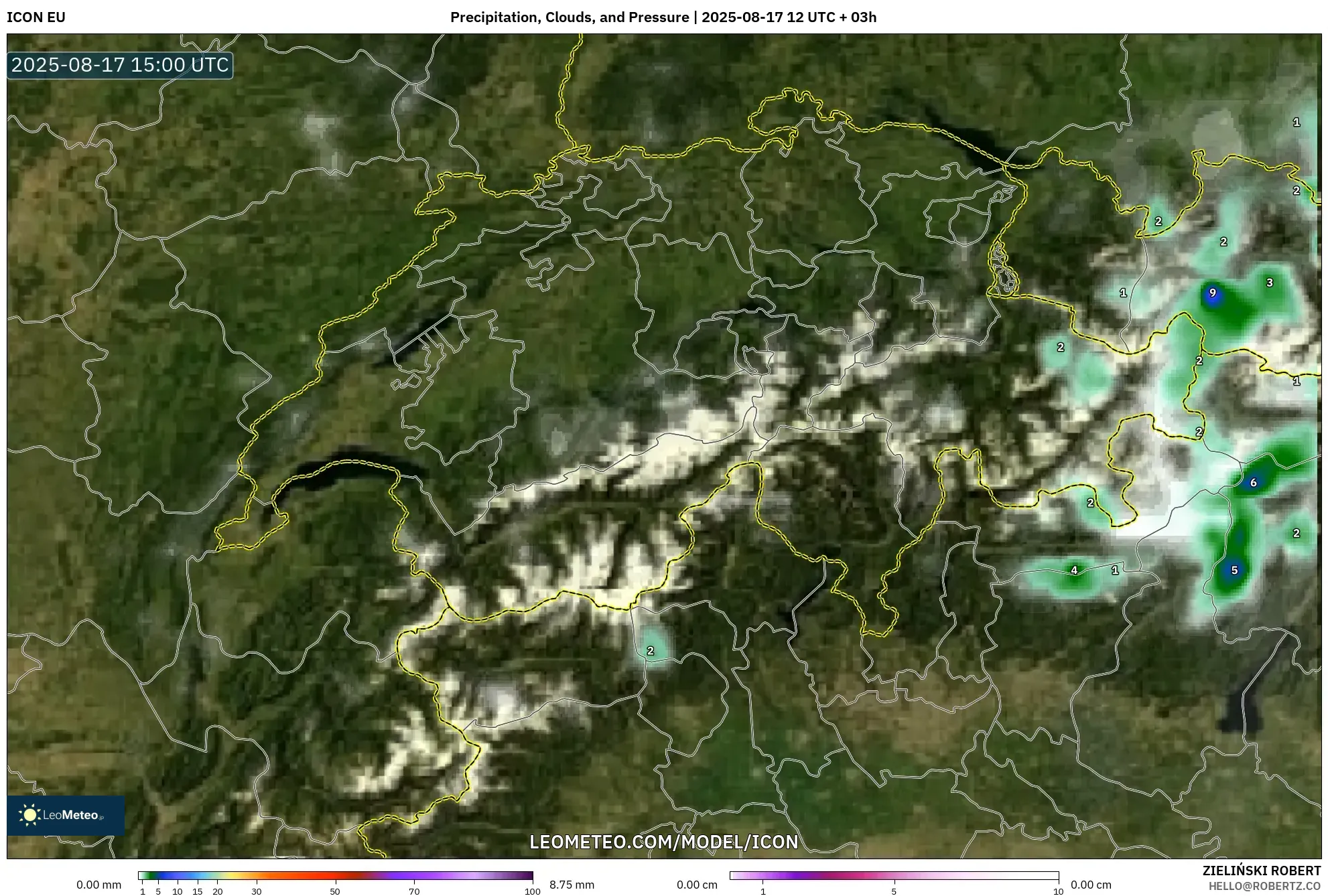 ICON model - Switzerland, Precipitation, Clouds, and Pressure ICON model - Switzerland, Precipitation, Clouds, and Pressure