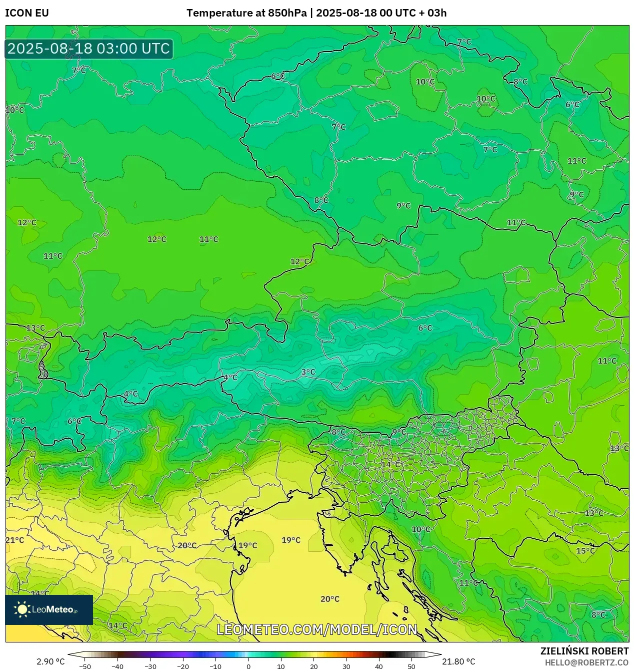 ICON model - Austria, Temperature at 850hPa ICON model - Austria, Temperature at 850hPa
