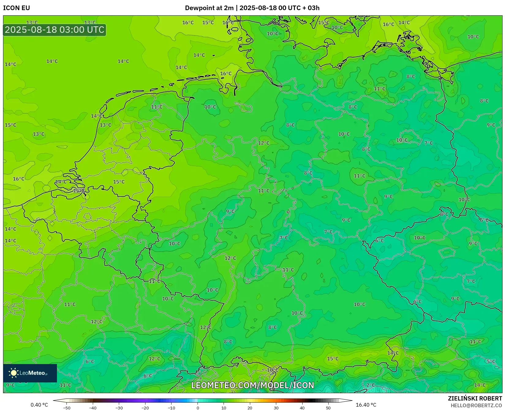 ICON model - Germany, Dewpoint at 2m