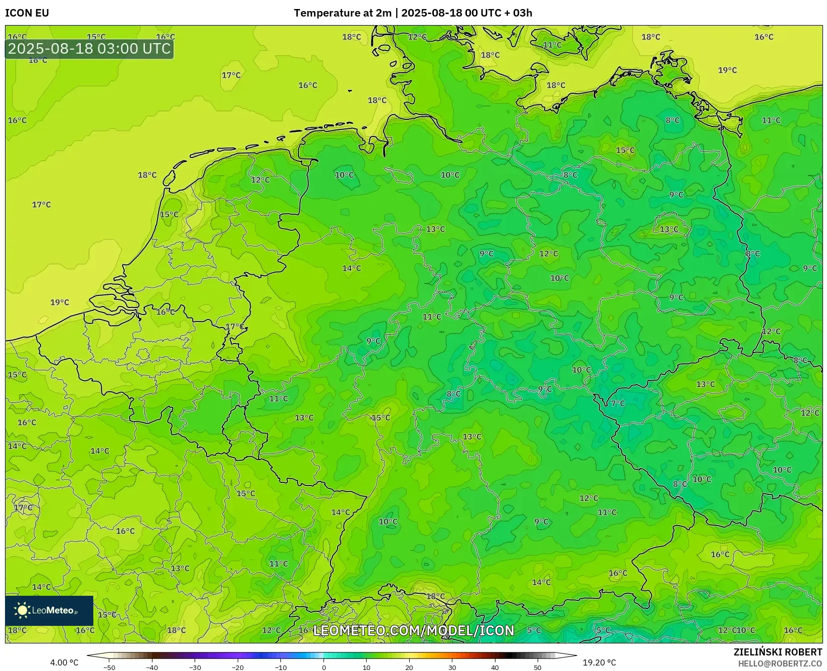 ICON model - Germany, Temperature at 2m