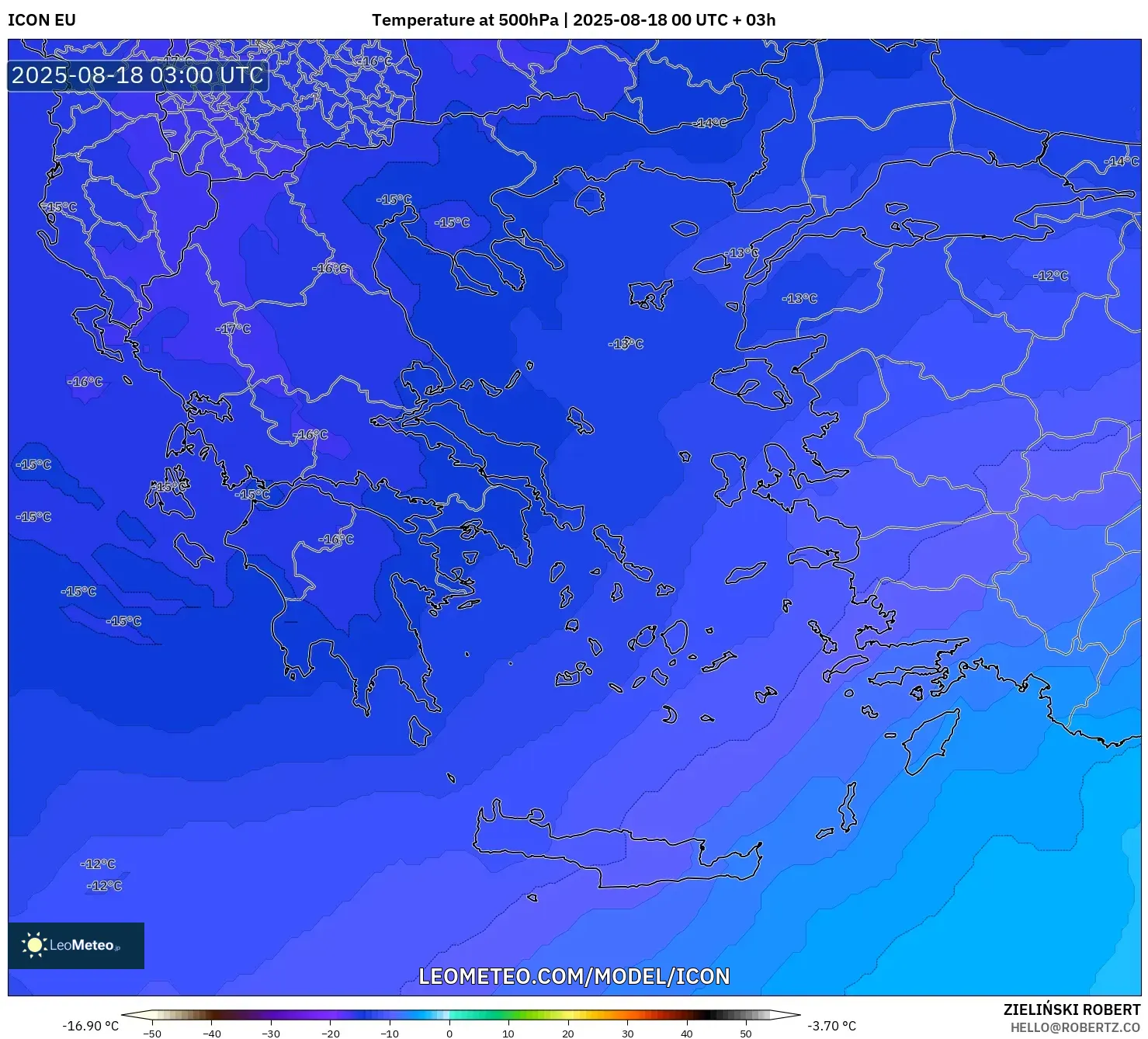 ICON model - Greece, Temperature at 500hPa