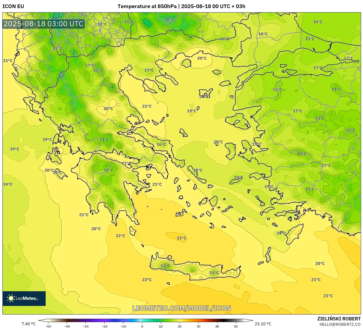 ICON model - Greece, Temperature at 850hPa ICON model - Greece, Temperature at 850hPa