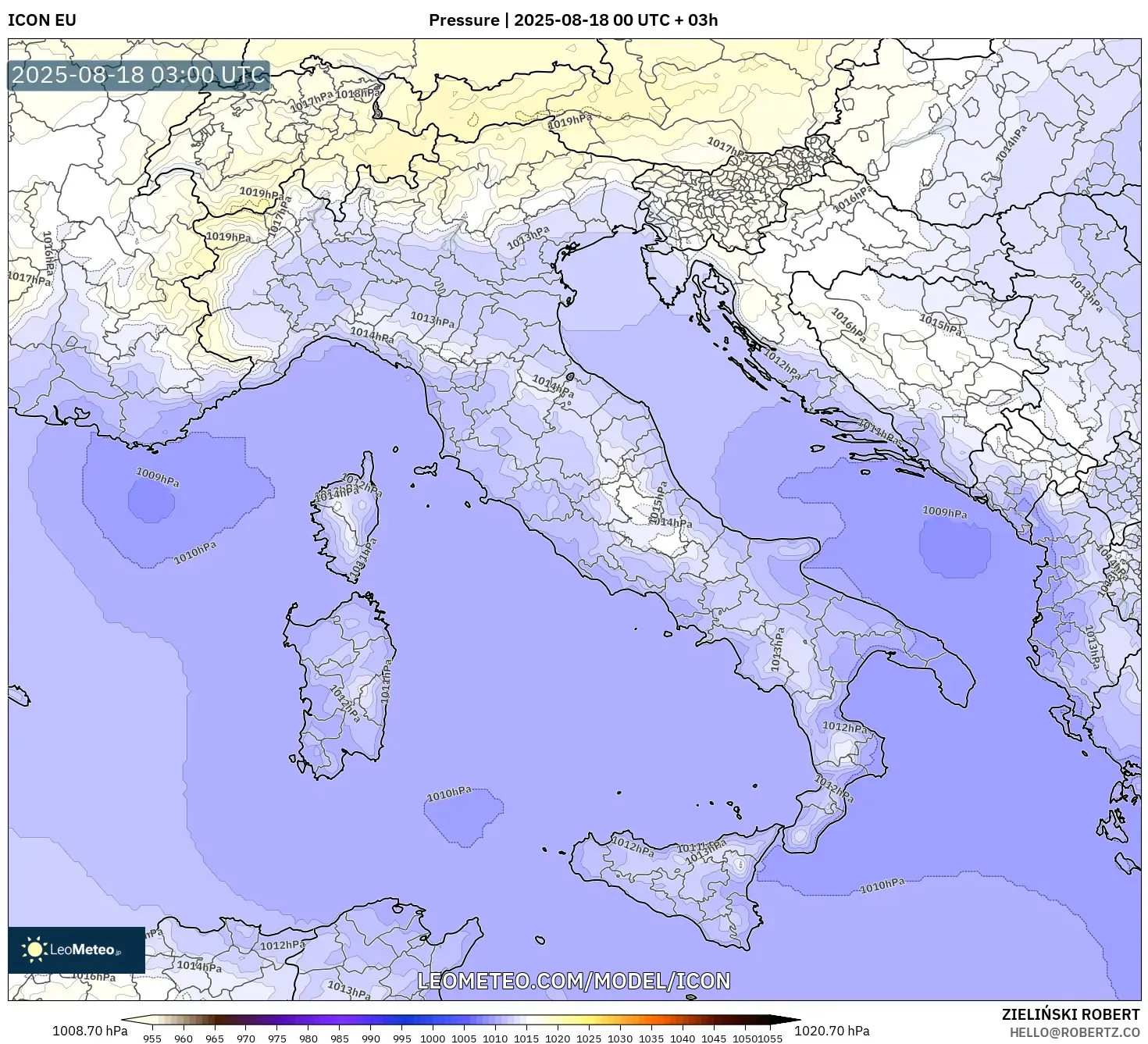 ICON model - Italy, Pressure ICON model - Italy, Pressure