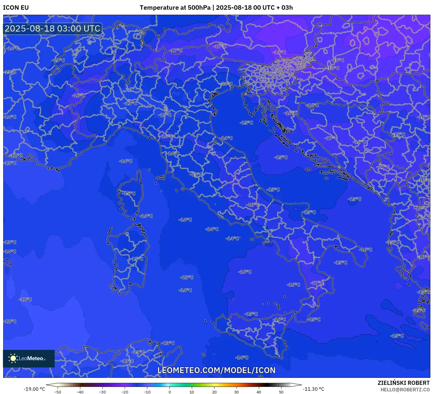 ICON model - Italy, Temperature at 500hPa
