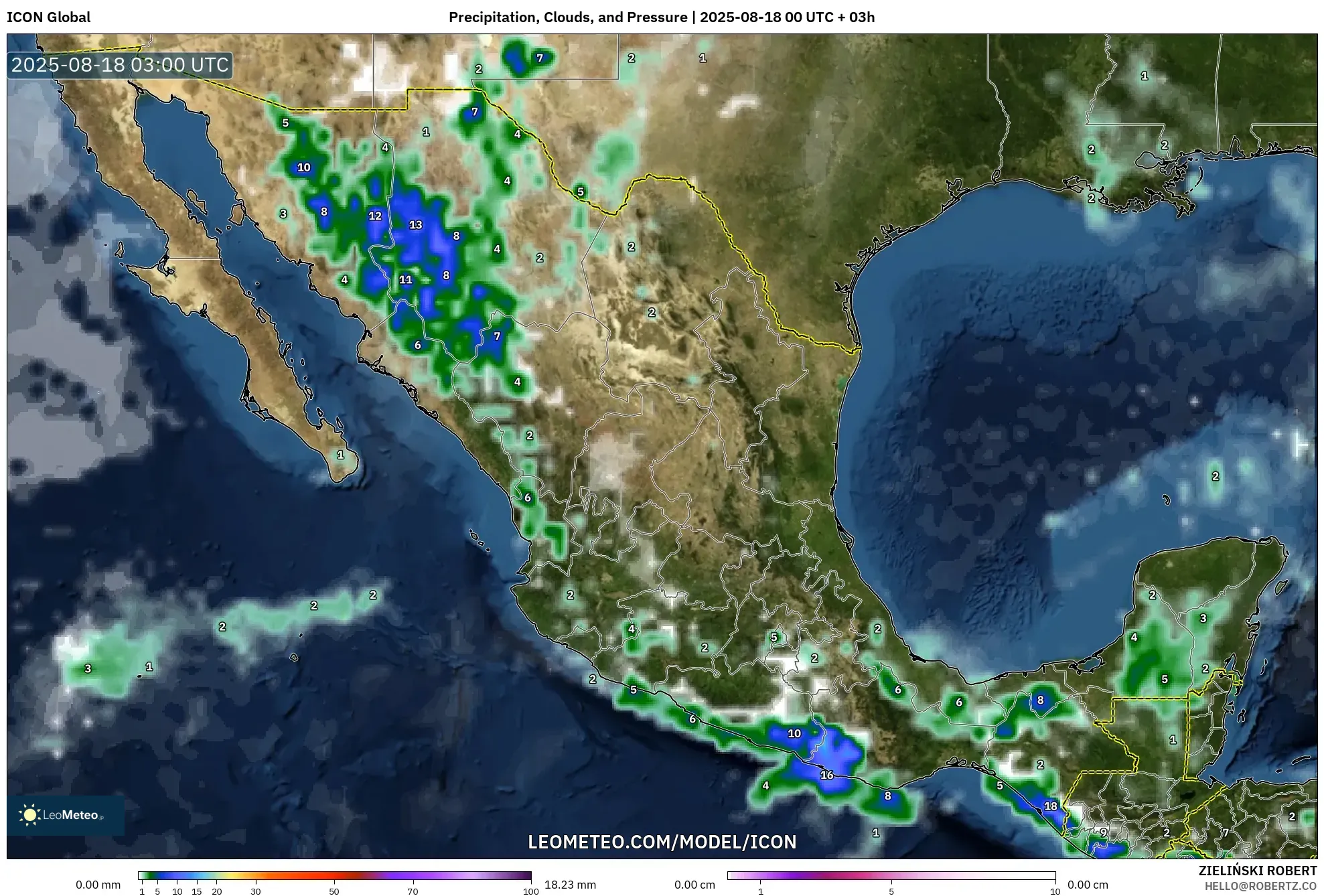 ICON model - Mexico, Precipitation, Clouds, and Pressure ICON model - Mexico, Precipitation, Clouds, and Pressure