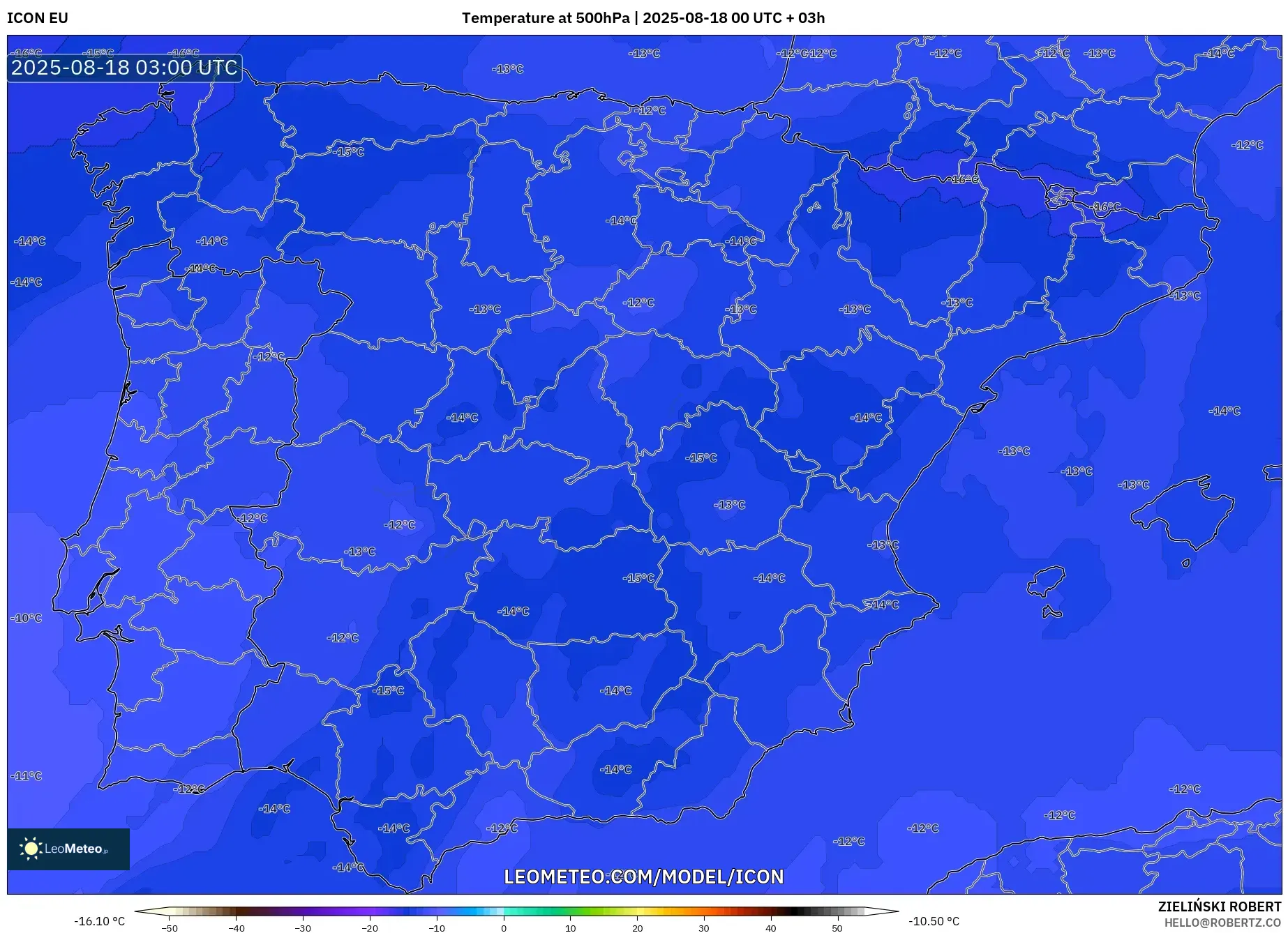 ICON model - Spain, Temperature at 500hPa