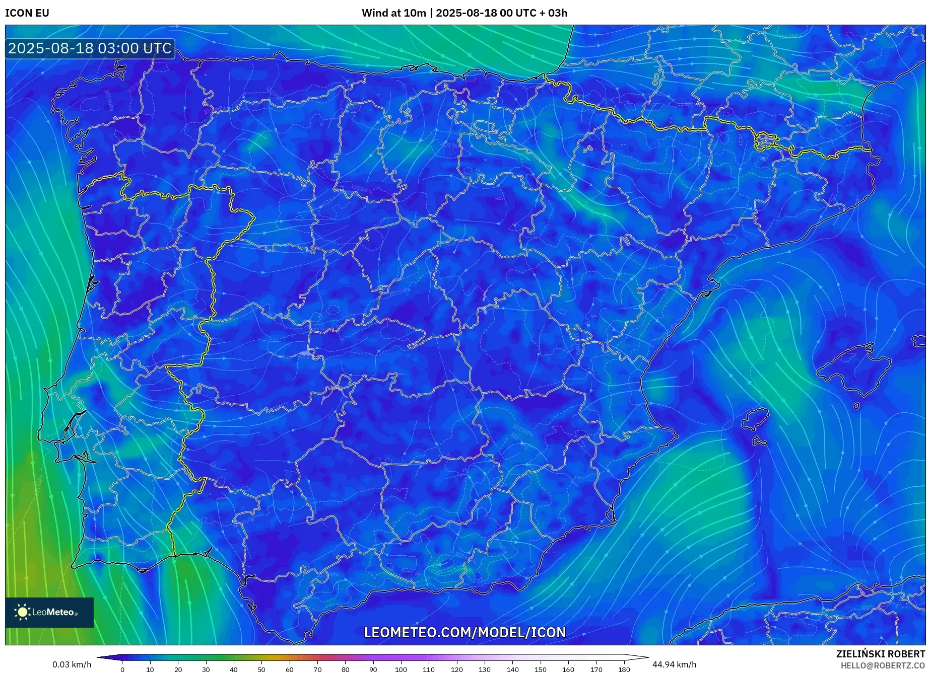 ICON model - Spain, Wind at 10m ICON model - Spain, Wind at 10m