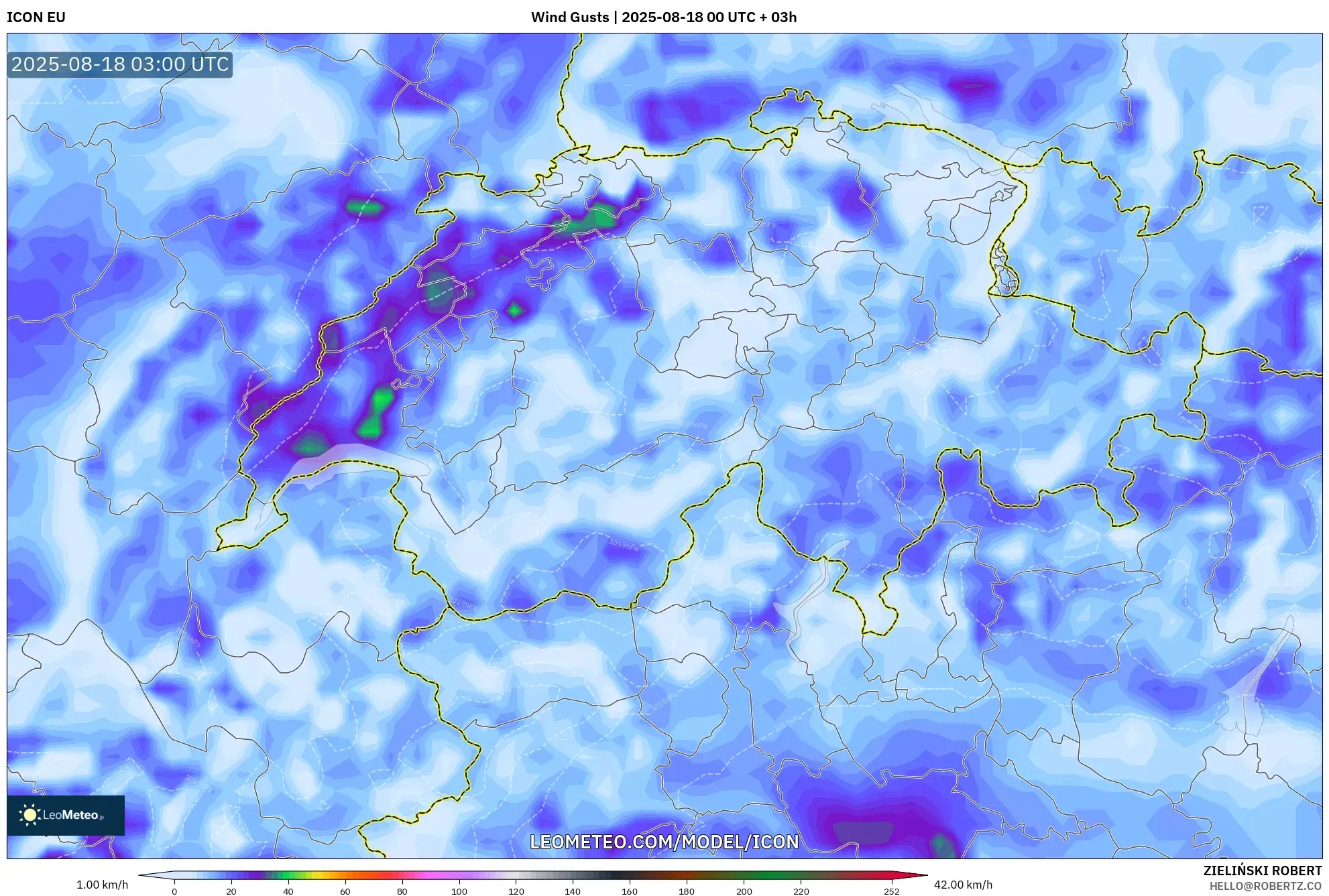ICON model - Switzerland, Wind Gusts ICON model - Switzerland, Wind Gusts
