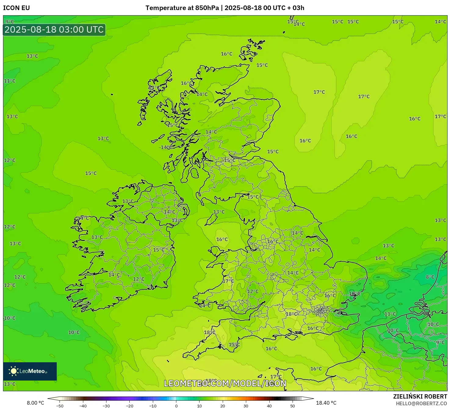 ICON model - United Kingdom, Temperature at 850hPa ICON model - United Kingdom, Temperature at 850hPa
