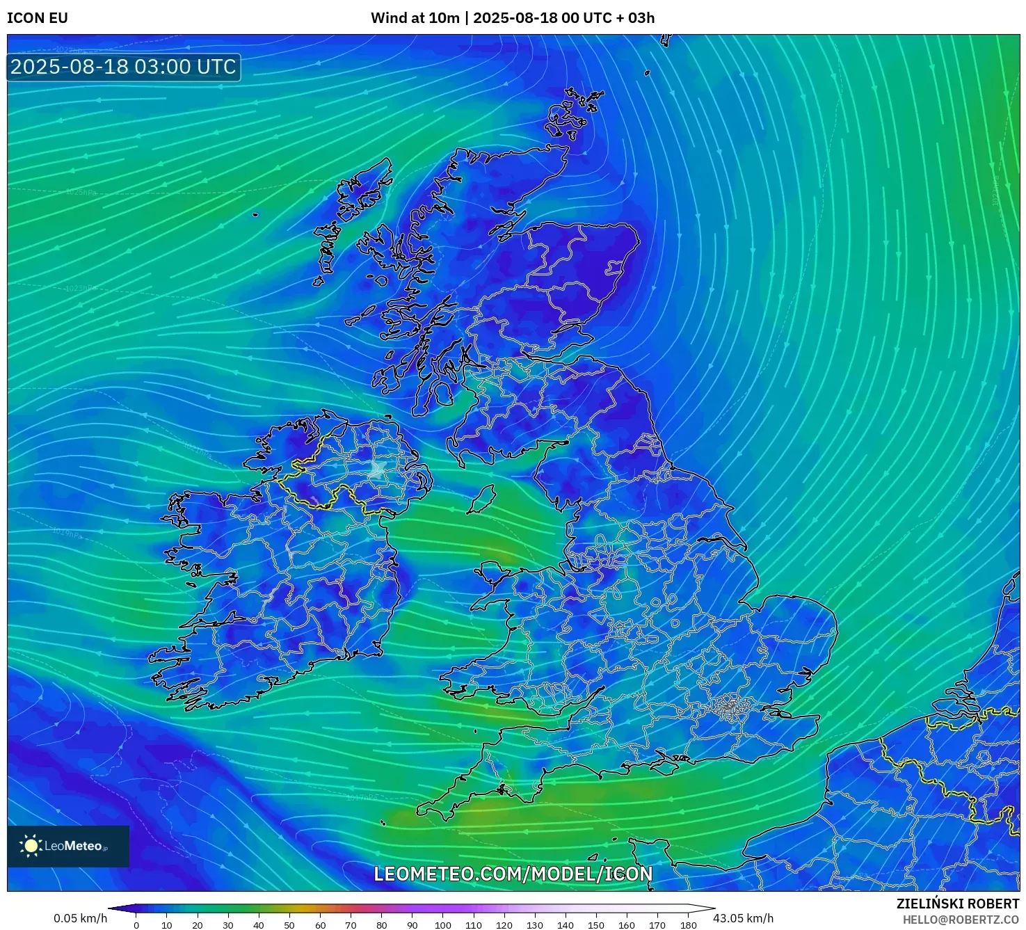 ICON model - United Kingdom, Wind at 10m