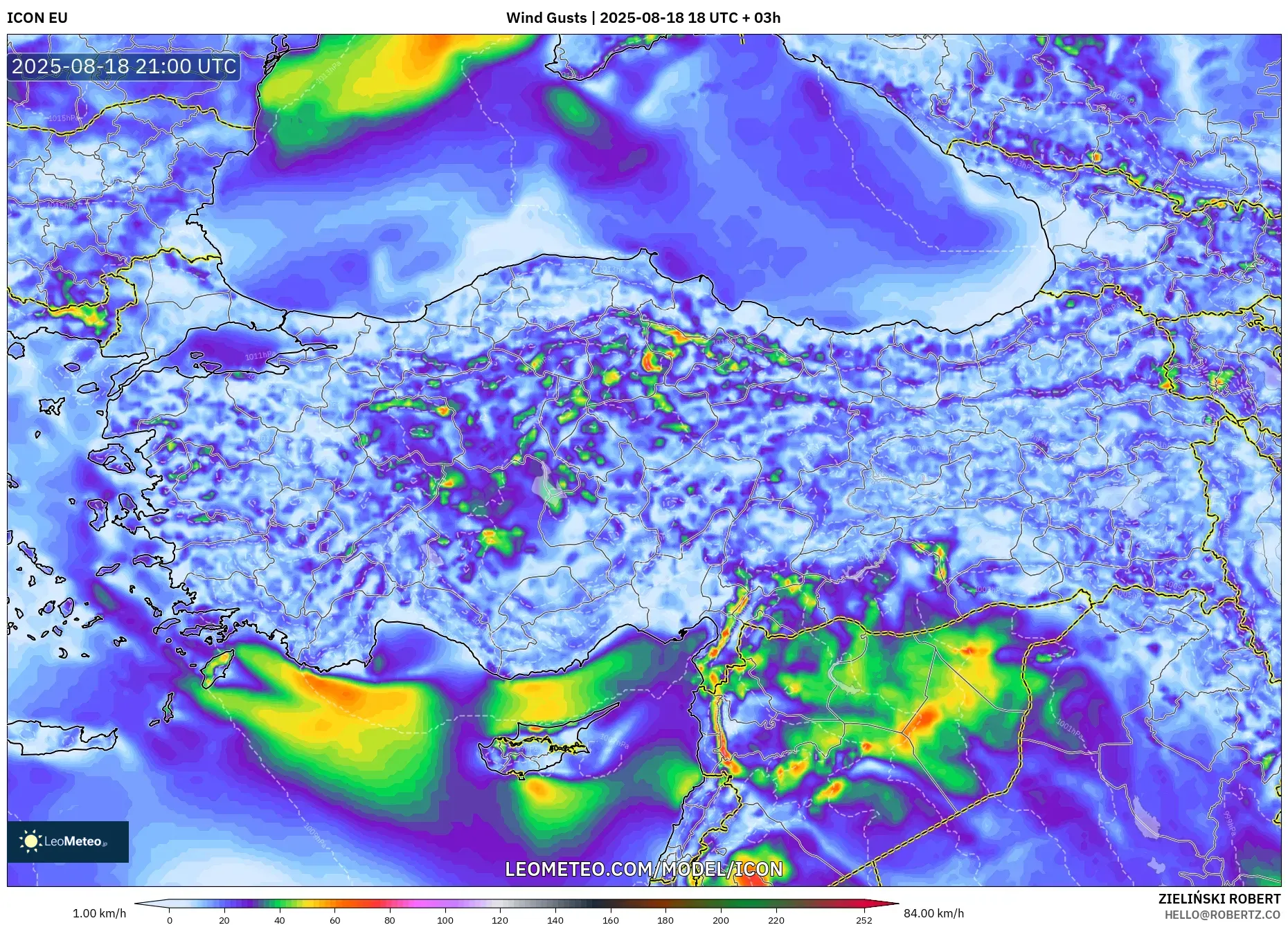 ICON model - Turkey, Wind Gusts