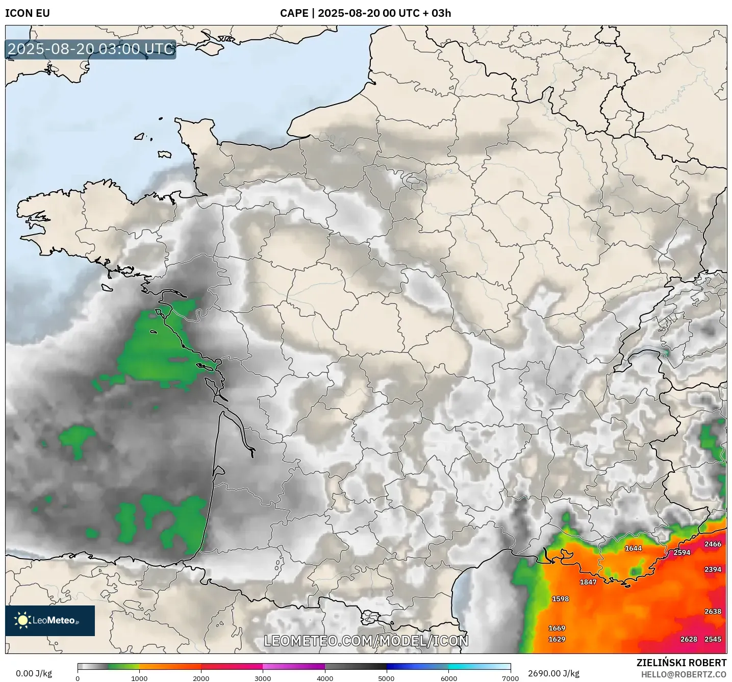 ICON model - France, CAPE
