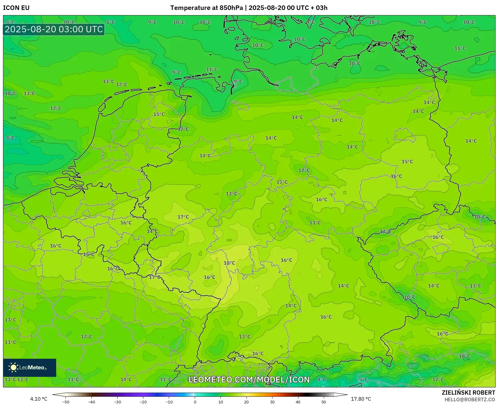 ICON model - Germany, Temperature at 850hPa