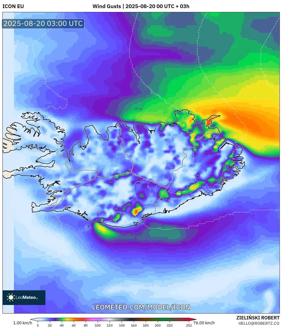 ICON model - Iceland, Wind Gusts