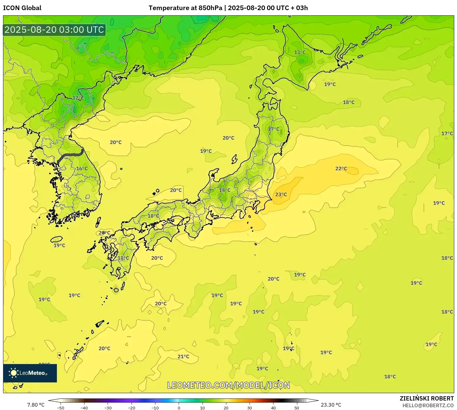 ICON model - Japan, Temperature at 850hPa