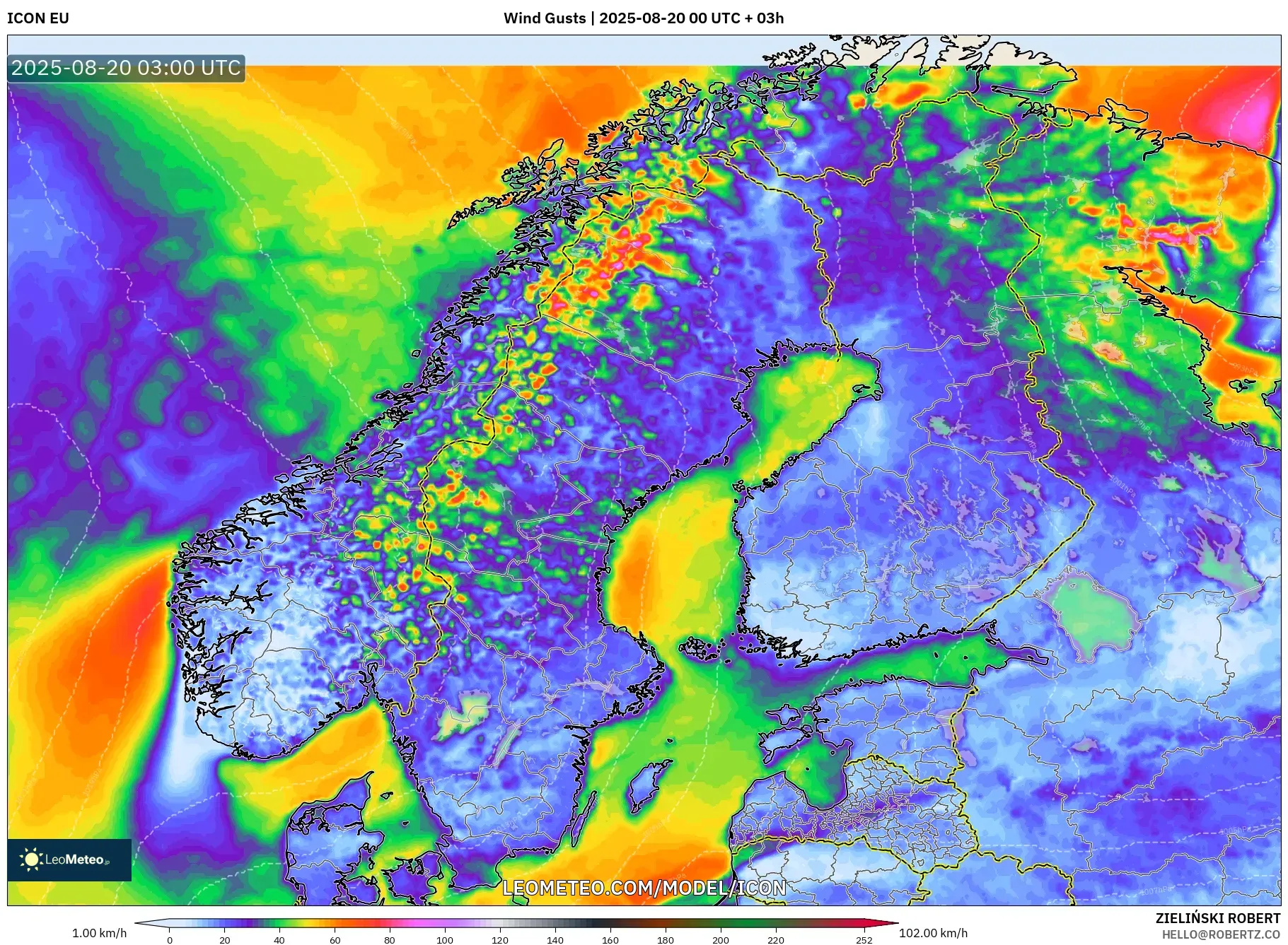 ICON model - Scandinavia, Wind Gusts