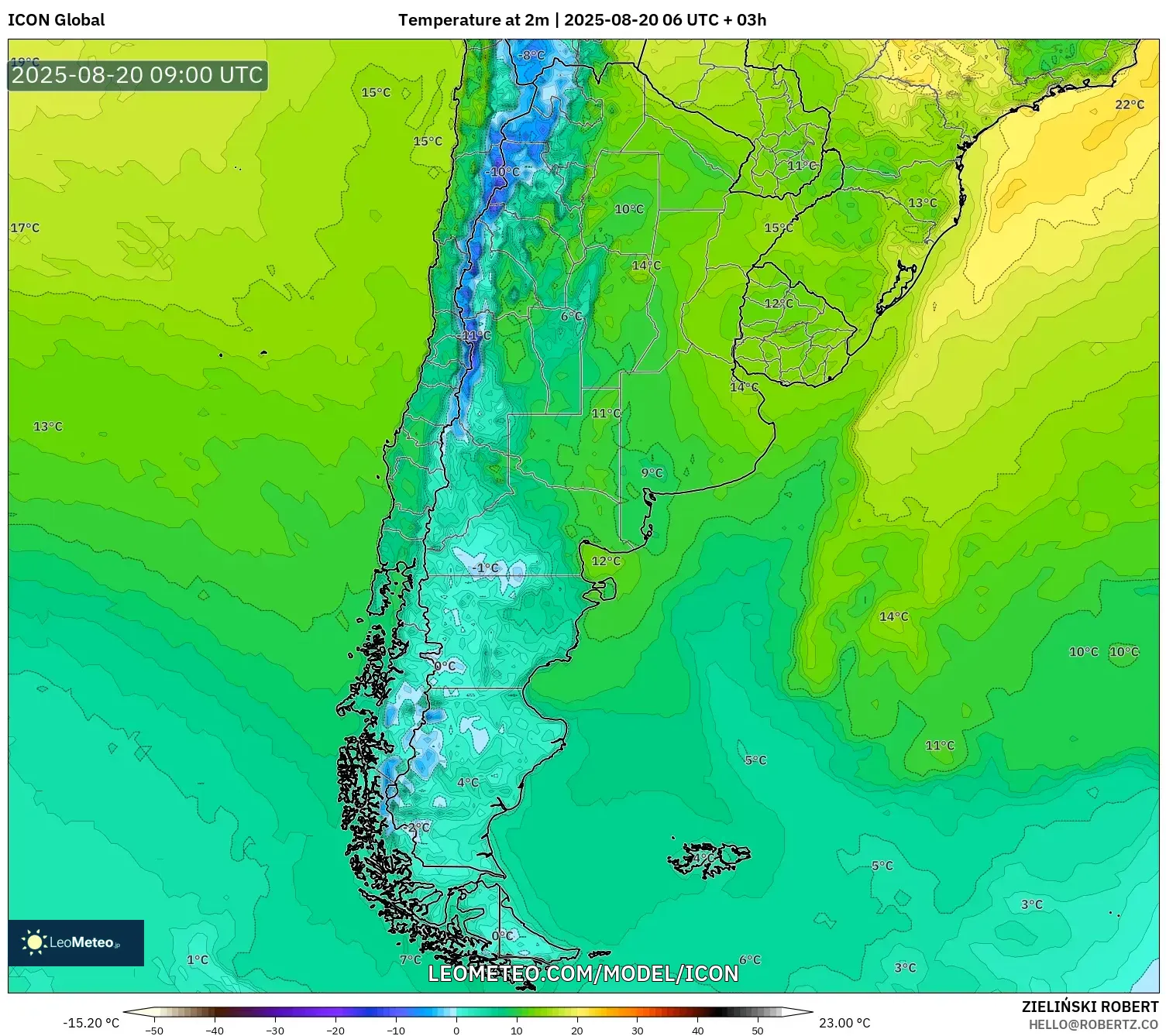 ICON model - Argentina, Temperature at 2m
