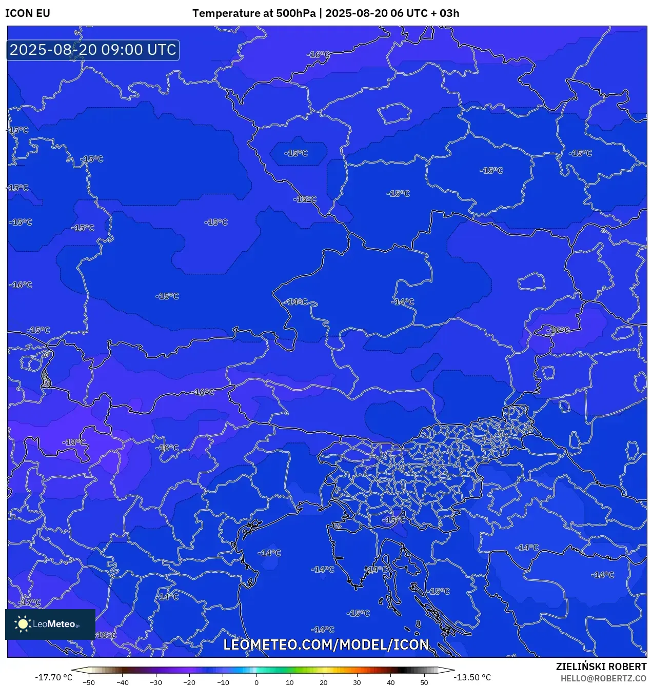 ICON model - Austria, Temperature at 500hPa