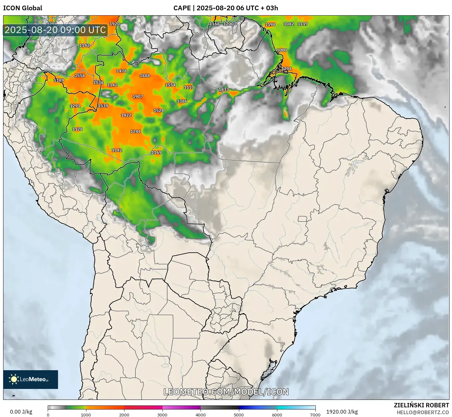 ICON model - Brazil, CAPE