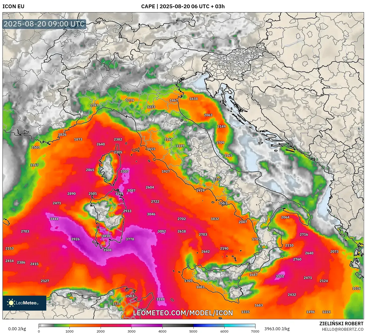 ICON model - Italy, CAPE
