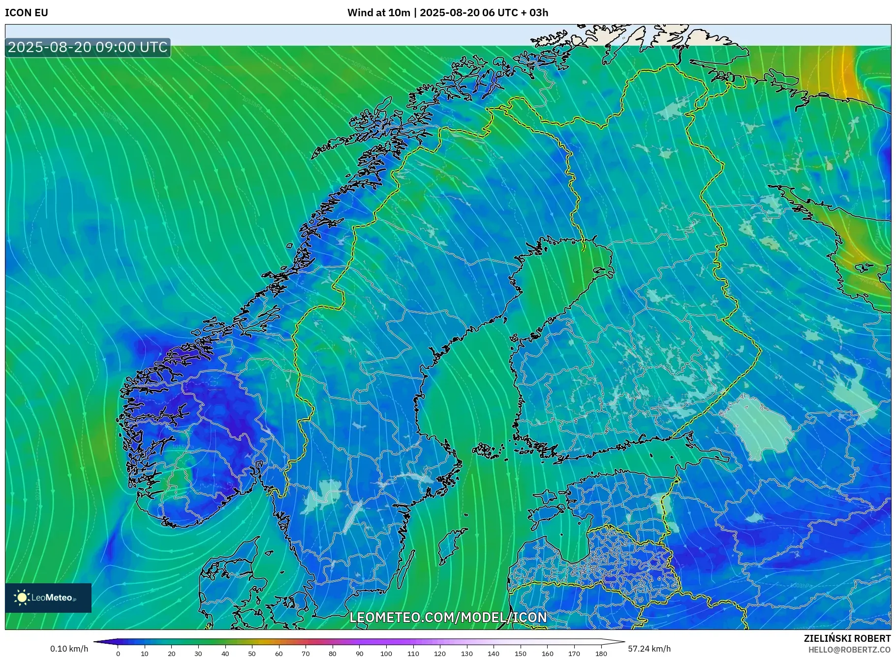 ICON model - Scandinavia, Wind at 10m