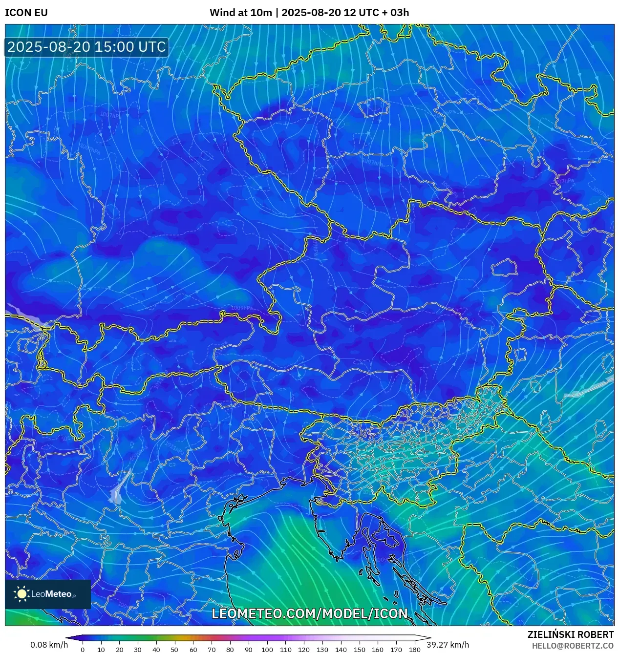 ICON model - Austria, Wind at 10m
