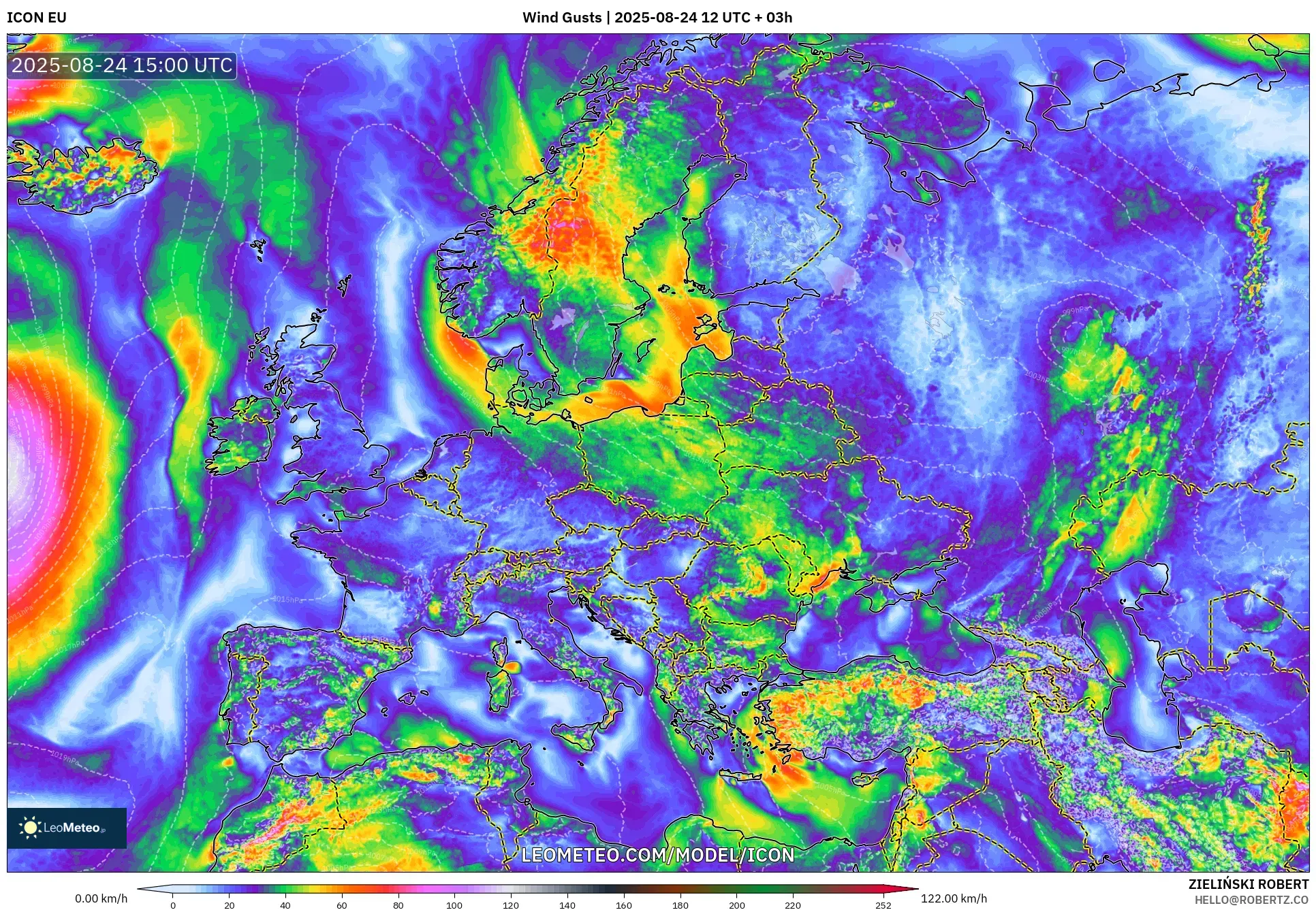 ICON model - Europe, Wind Gusts ICON model - Europe, Wind Gusts