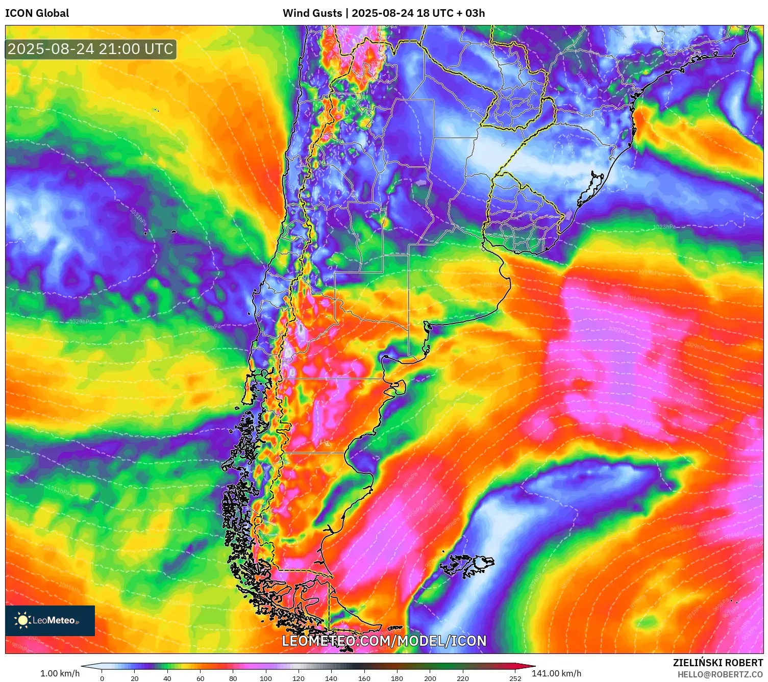 ICON model - Argentina, Wind Gusts ICON model - Argentina, Wind Gusts