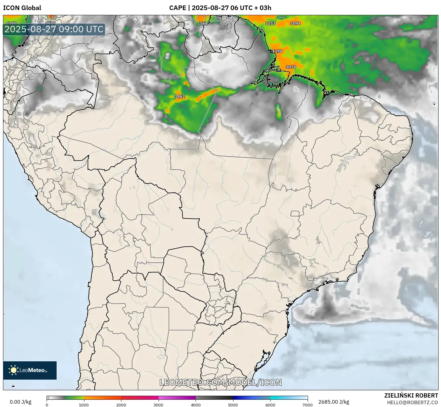 ICON model - Brazil, CAPE ICON model - Brazil, CAPE