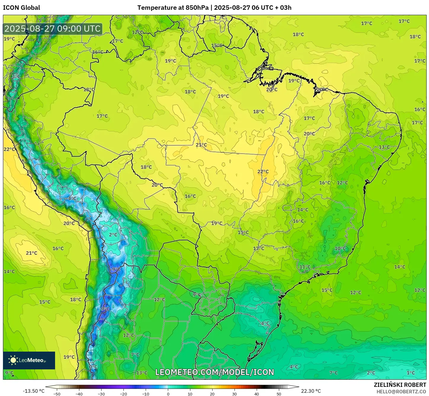 ICON model - Brazil, Temperature at 850hPa ICON model - Brazil, Temperature at 850hPa