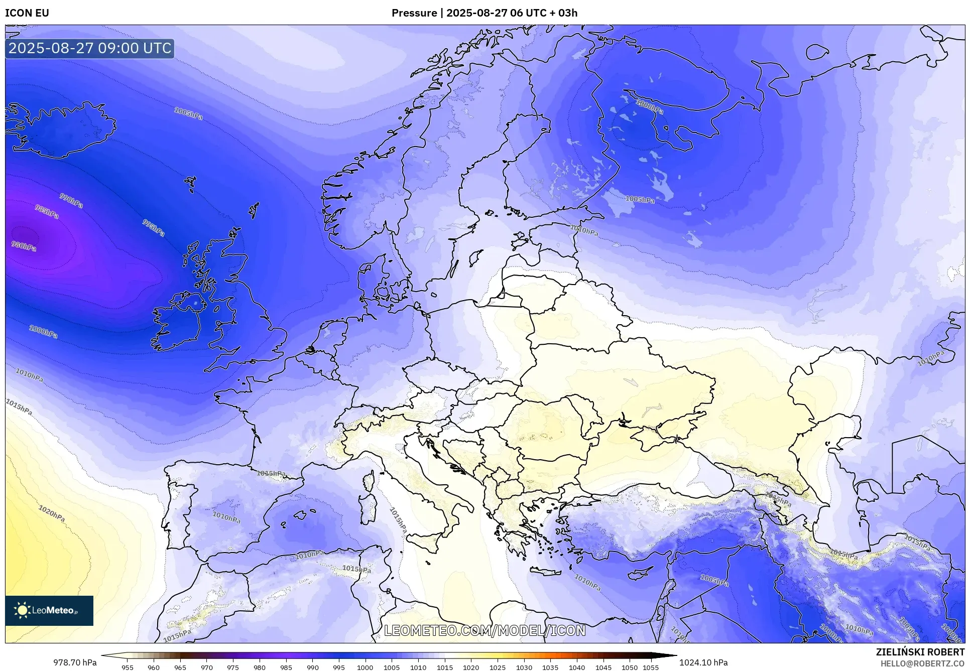 ICON model - Europe, Pressure ICON model - Europe, Pressure