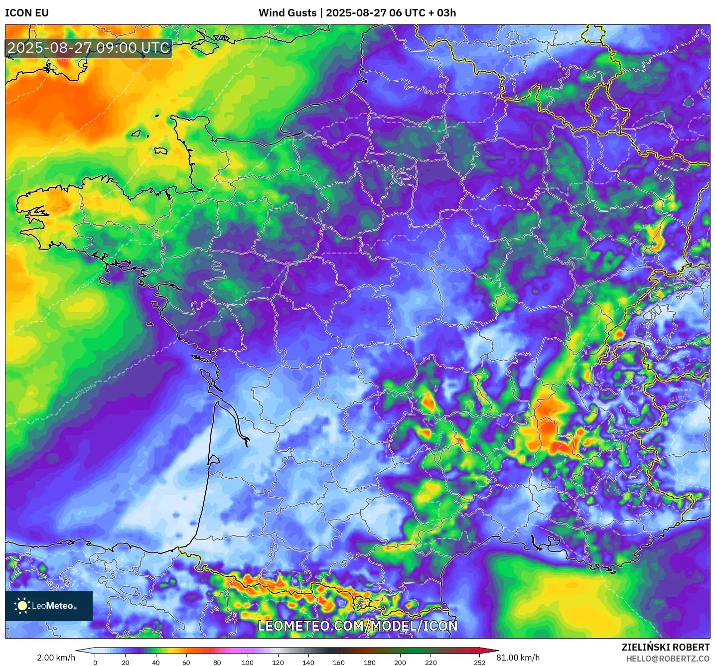 ICON model - France, Wind Gusts ICON model - France, Wind Gusts