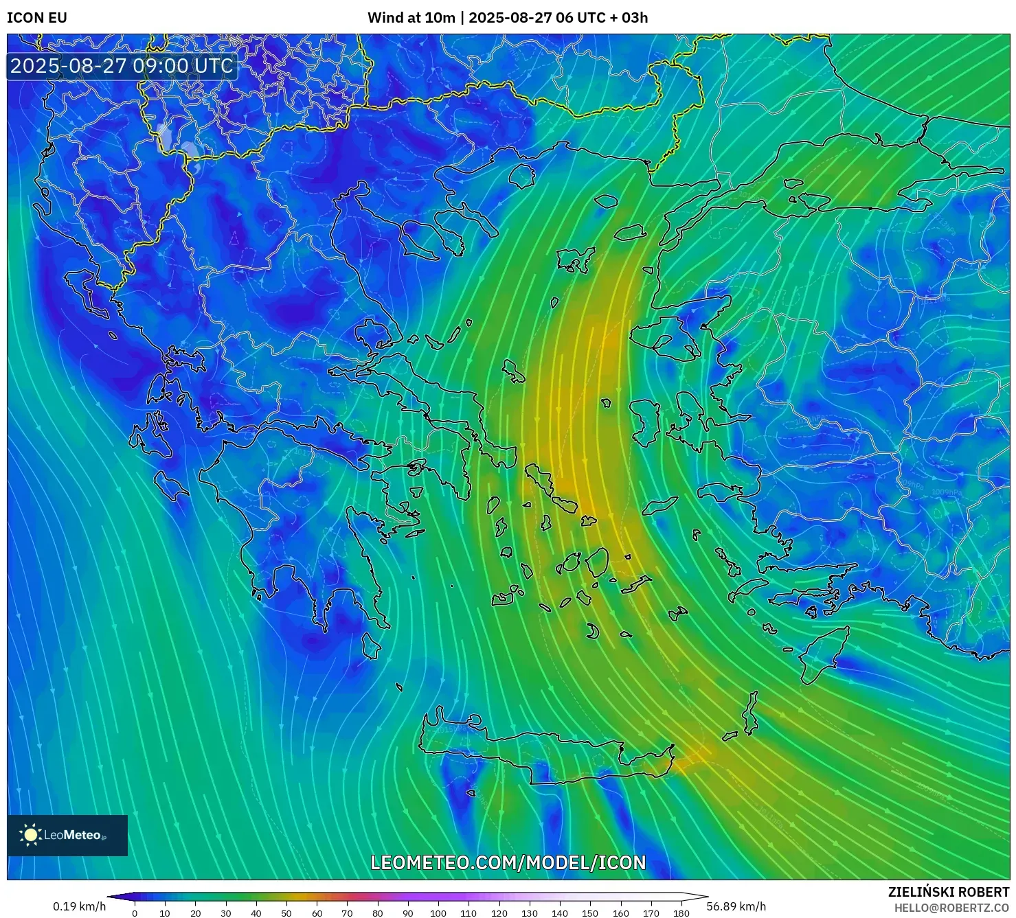 ICON model - Greece, Wind at 10m ICON model - Greece, Wind at 10m
